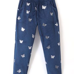 Babyhug Fleece Full Length Woollen Pant Butterfly Print - Navy Blue-image-53