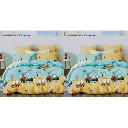 RRC Super Soft Brushed Microfiber Cotton Cartoon Printed 2 Double Bedsheet With 4 Pillow Cover- Yellow-image-38