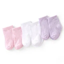Cute Walk by Babyhug Anti Bacterial Cotton Ankle Length Socks Solid Colour Pack of 3 -White Pink & Purple-picture-10