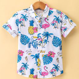 Jash Kids Half Sleeves Cotton Shirt Flamingo Print - White-image-15