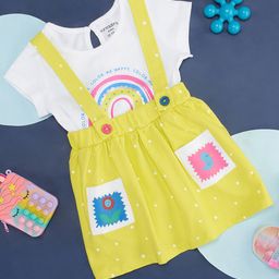 Pantaloons Baby Polka Dots & Floral Printed Dungaree With Half Sleeves Tee - White & Yellow-image-17