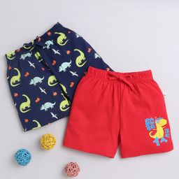 BUMZEE Pack Of 2 Dinosaur Printed Shorts- Navy Blue& Red-image-11