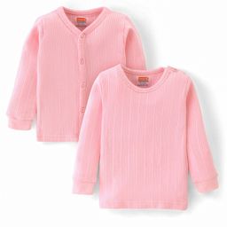 Babyhug Full Sleeves Thermal Front Open & Pullover Thermal Vest Solid Colour Pack Of 2 - Pink-image-12