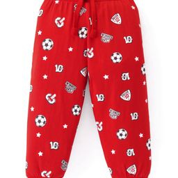 Babyhug Cotton Knit Full Length Lounge Pants With Football Print - Red-picture-27