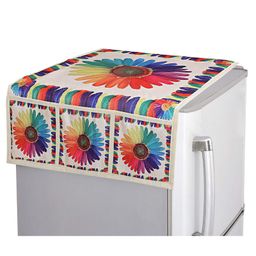 Kuber Industries Floral Design Cotton FridgeRefrigerator Top Cover Cream-CTKTC32708-16