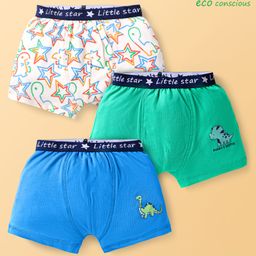 Babyoye Cotton Elastine Knit Trunks With Star Print Pack Of 3 - Blue Green & White-image-69