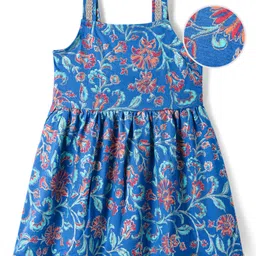 Earthy Touch Single Jersey Knit Sleeveless Floral Foil Printed Ethnic Dress - Blue-picture-9