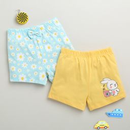 BUMZEE Cotton Pack Of 2 Floral & Baby Bunny Printed Shorts - Sky Blue & Yellow-image-79
