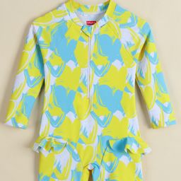 Babyhug Full Sleeves Legged Swimsuit With Abstract Print - Yellow-image-36