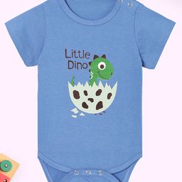 The Mom Store Cotton Knit Half Sleeves Little Dino Text & Baby Dinosaur Printed Onesie - Blue-image-55