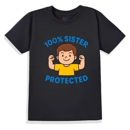 KAVEE Pure Cotton Knit Raksha Bandhan Theme Half Sleeves 100% Sister Protected Text Printed Biowashed Tee - Black-picture-19