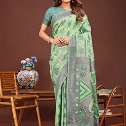 Astita Geometric Printed Woven Design Border Zari Saree-17
