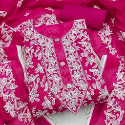 LeeliPeeri Designer Floral Embroidered Chanderi Silk Unstitched Dress Material-image-98