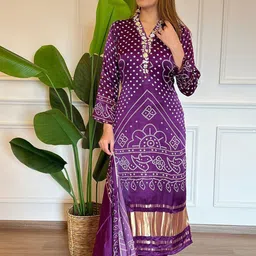 PEENGAX Ethnic Motifs Printed V-Neck Chanderi Silk Kurta With Trousers & Dupatta-picture-45