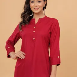 KALINI Mandarin Collar Roll-Up Sleeves Shirt Style Top-image-24