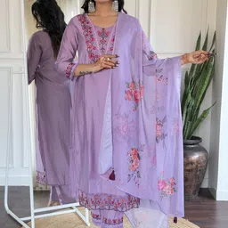 SHOPONBIT Women Ethnic Motifs Embroidered Thread Work Kurta with Trousers & With Dupatta-picture-29
