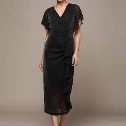 Label Ritu Kumar Black Embellished Shimmer Midi Dress-image-9