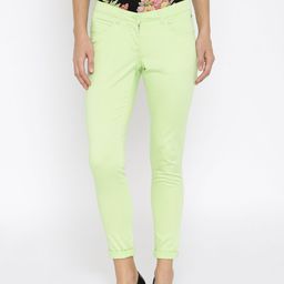 Park Avenue Women Green Solid Regular Fit Chino Trousers-image-36
