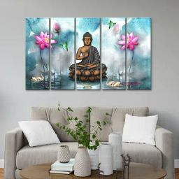 999Store Printed Blue MDF 5 Panels Wall Art-image-48