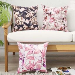 Bianca Suzane Wine & Plum Micro Fiber Reversible Printed Cushion Covers - Set of 3-image-96