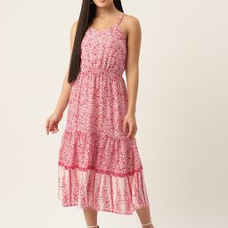 Belle Fille White & Red Floral Print Scuba A-Line Maxi Dress-image-47