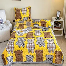 JC HOME White Cartoon Characters Printed 162 TC Double Bed Cover With 2 Pillow Covers-image-25