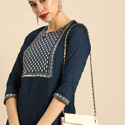 Anouk Women Navy Blue Gotta Patti Embroidered Kurta with Palazzos-45