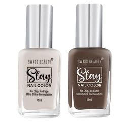 SWISS BEAUTY Set Of 2 Slay Nail Polish 13ml Each - Classic Cream 35 & Hot Chocolate 47-42