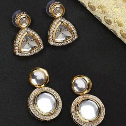 OOMPH Jewellery Gold Tone Jadau Kundan Ethnic Drop - Set of 2-26
