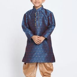 VASTRAMAY Boys Navy Blue & Beige Self Design Kurta with Dhoti Pants-11