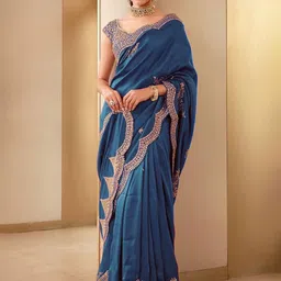 Moda Rapido Floral Sequinned Silk Blend Fusion Saree-image-18