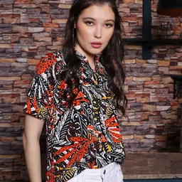 Sera Floral Print Mandarin Collar Bohemian Top-image-56