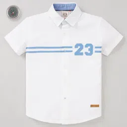 Ed-a-Mamma Kids White & Blue Cotton Printed Shirt-image-77
