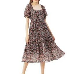 Moomaya Multicolor Floral Print Fit & Flare Dress-picture-32