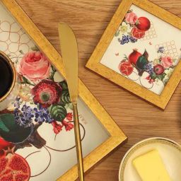 ICRAFT Multicolor Mdf Blossom Series Framed Coasters - Set of 6-9