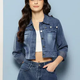 CORSICA Women Blue Cotton Denim Jacket-picture-8