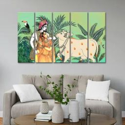 999Store Printed Green MDF 5 Panels Wall Art-16