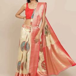 Silk Land Beige Silk Printed Saree With Unstitched Blouse-image-50