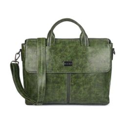 KLEIO Marble Textured Green Medium Leather Laptop Handbag-23