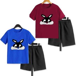 MRS NATURAL Kids Pack Of 2 Printed Round Neck T-Shirts With Shorts-image-99