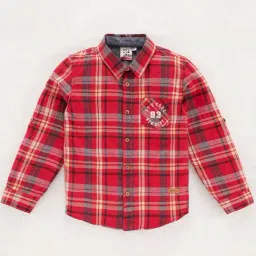 Ed-a-Mamma Kids Red Cotton Chequered Full Sleeves Shirt-image-92