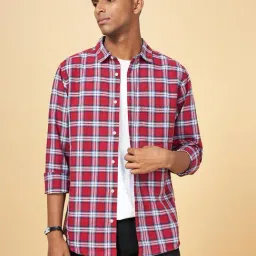 YU by Pantaloons Dark Red Cotton Slim Fit Checks Shirt-image-76