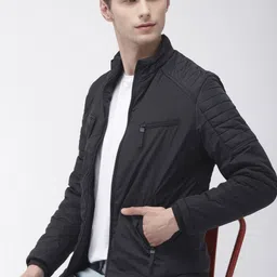 The Indian Garage Co Men Navy Blue Solid Padded Jacket-52