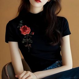 DressBerry Floral Print Round Neck Short Sleeves Cotton T-shirt-picture-6
