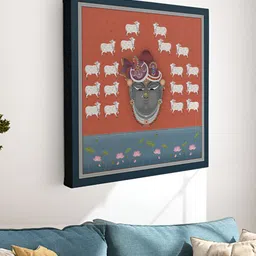 Myntra Elegant Homes Rust & Grey Canvas Pichwai Cow & Shrinath Ji Wall Art-17