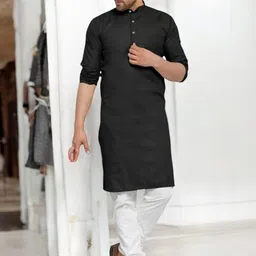 ANUJ FASHION Men Black Solid Cotton Mandarin Collar Ethnic Straight Kurtas-picture-29
