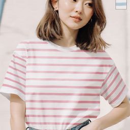 TOGS & TERRE Women Pack of 2 Striped Round Neck Cotton Oversized T-shirts-picture-47