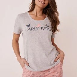 La Vie En Rose Grey Cotton Printed T-Shirt-image-85