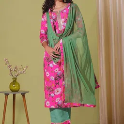 Moda Rapido Women Floral Printed Regular Kurta with Trousers & With Dupatta-picture-44