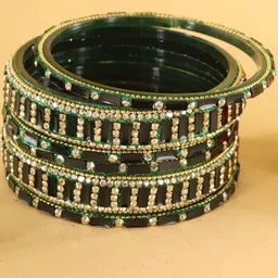 ZULKA Set Of 6 Zircon Diamonds Studded & Beaded GlassBangles image 3